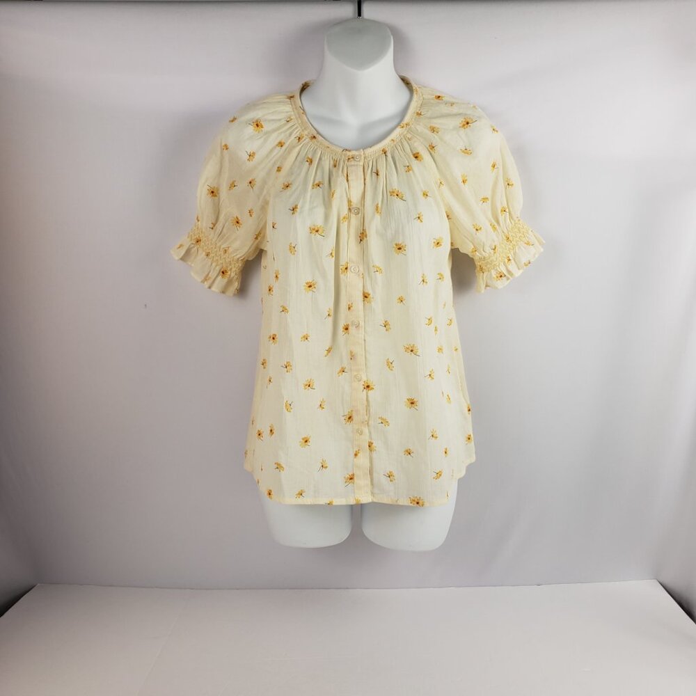 Madewell XXS Yellow Cotton Semi Sheer Elastic NWT Flowers Spring Fall Floral